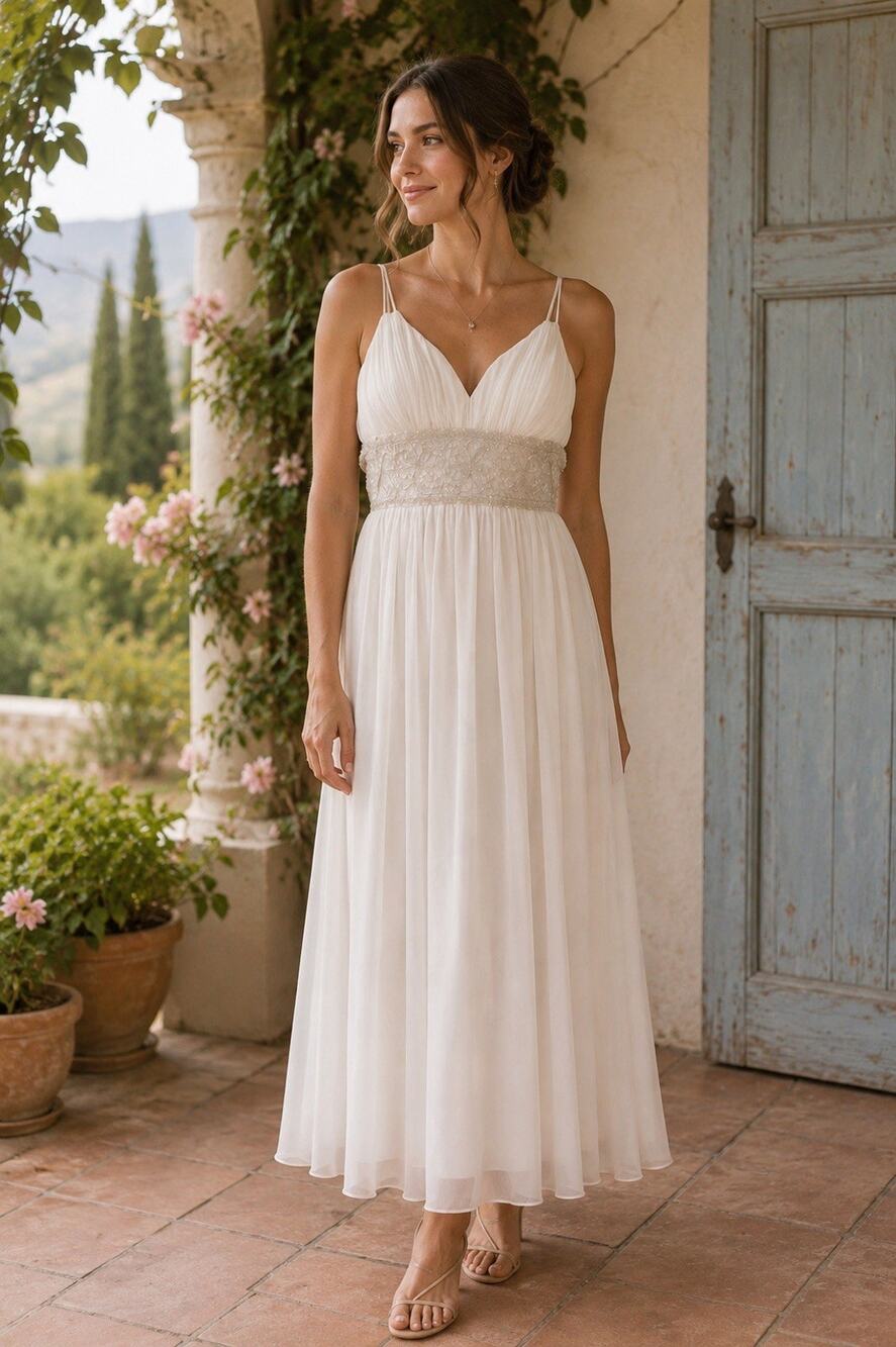 oleg cassini silk gown white floral beaded waist greek prom formal sz 6 vintage